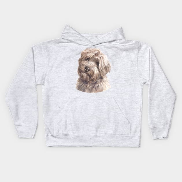 Gold Tibetan Terrier Watercolor Art Kids Hoodie by doglovershirts